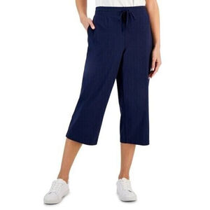Karen Scott Large Knit Capri Pull on Navy Blue Capri Jogger / Sweat Pants NWT